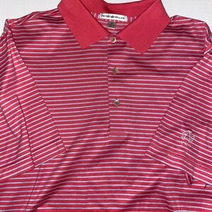 Peter Millar Polo Golf POLO WITH Augusta CC LOGO SALMON & GRAY MEDIUM EUC  0047